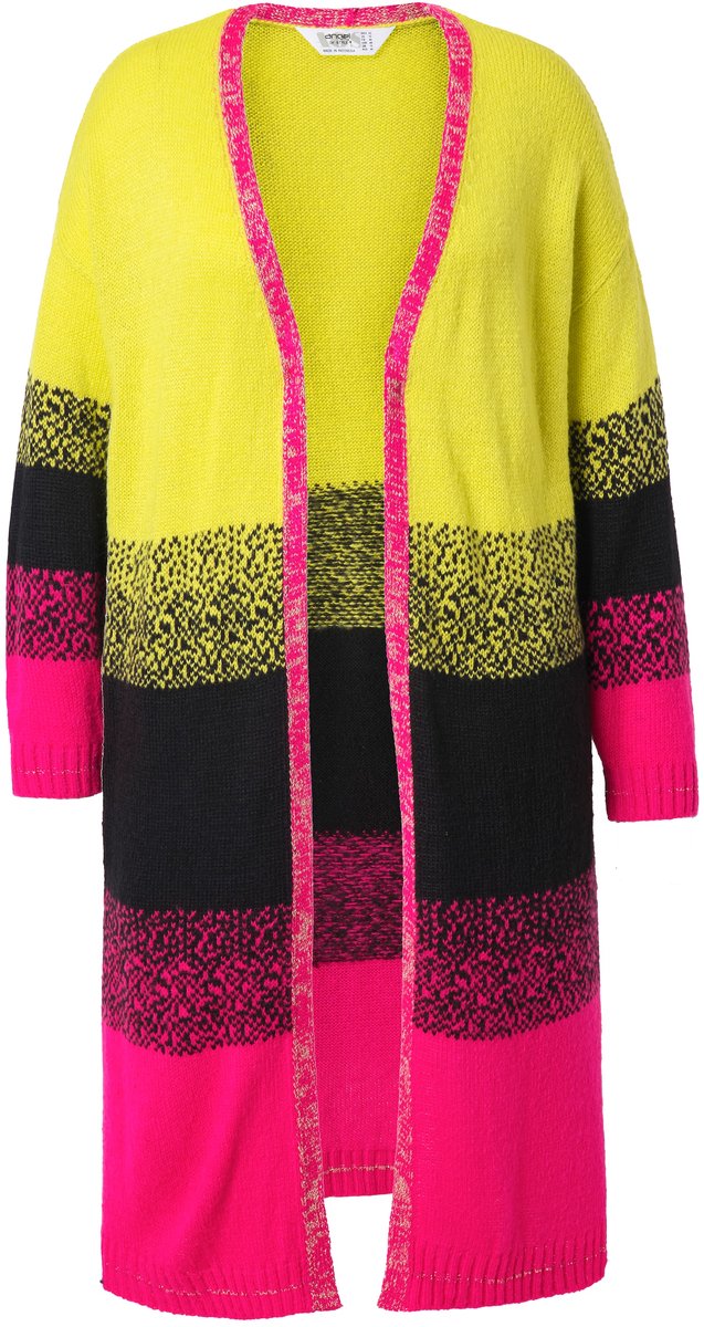 Angel of Style - Dames - Lang vest blokstrepen met kleurverloop open model - Zwart - Maat 58+
