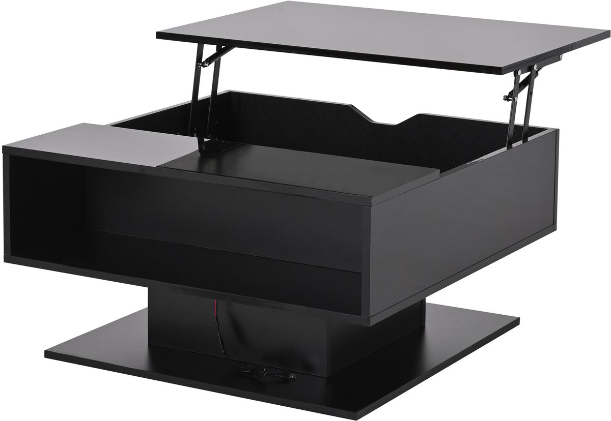 REDOM Lift-salontafel 80×77×40 cm – hoogglans zwart, ergonomisch zitvlak, verborgen opbergruimte en LED-appbesturing