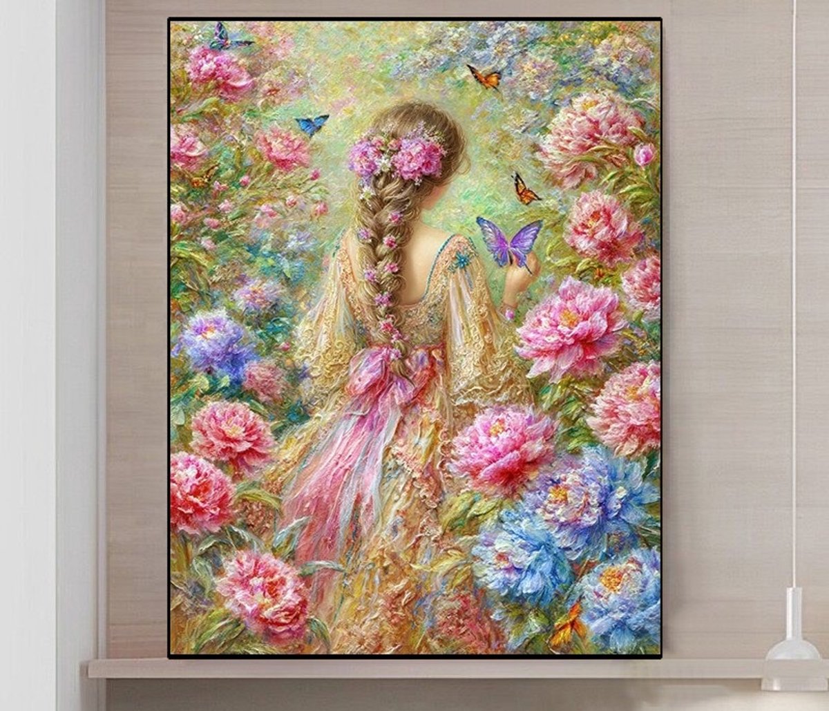 DIY kruissteekborduurpakket/Meisje in de bloemenstruiken/gedrukt kruissteekpatroon borduurpakket (frame niet inbegrepen) 50*65CM