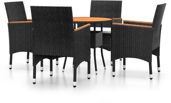 vidaXL Ensemble de jardin 5 pièces Poly Rotin Noir