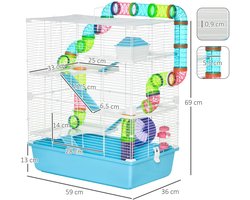 Sensova – Classic Huisdierkooi – Knaagdierenkooi – Grote Hamsterkooi 5 Niveaus – Compleet Hamster Verblijf met Loopwiel, Drinkfles en Accessoires – Multilevel Hamsterkooi voor Knaagdieren – Duurzaam en Veilig Huisdierenverblijf