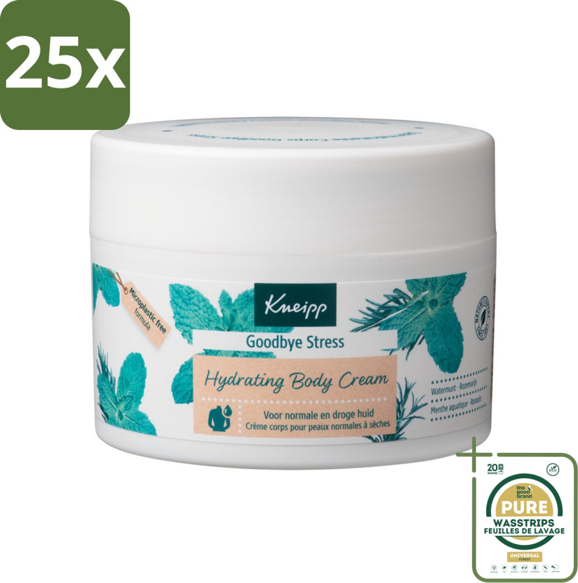 25 x Kneipp - Body crème - Goodbye Stress - Watermunt & Rozemarijn - 200 ml - Grootverpakking - Stressvermindering - Huidverzorging - Aromatherapie - Watermunt - Rozemarijn
