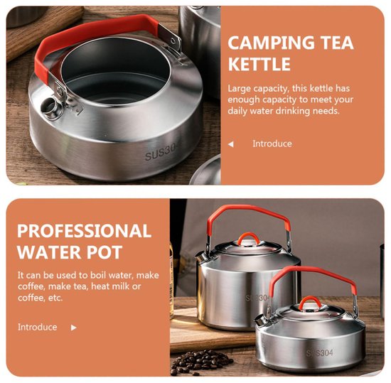 1L Campingketel - Buitenwaterfles van roestvrij staal 304 - Draagbare thee-infuser - Koffiepot - Met handvat en opbergzak - Geschikt voor kokend water, koffiezetten, thee zetten, melk of koffie verwarmen - Zilver — afbeelding 3