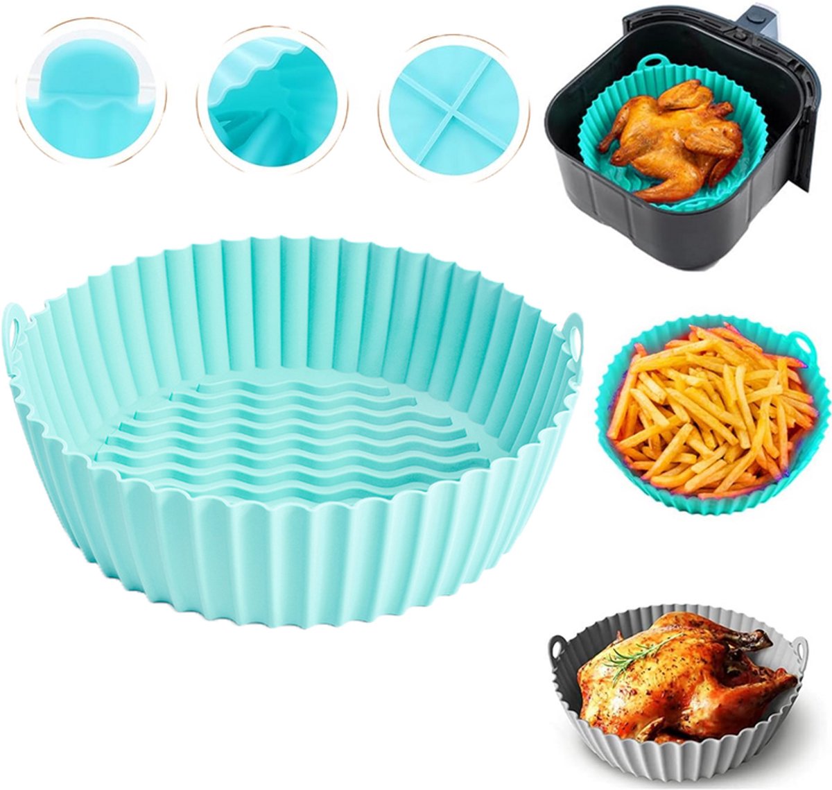 Siliconen Airfryer Liner - 7,5 inch - Mintgroen - Hittebestendige handgreep tot 450 °F - Draagbaar - Herbruikbaar - Siliconen Airfryer Liner - Ronde Siliconen Airfryer Liner