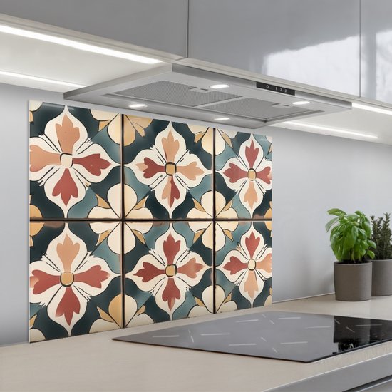 Spatscherm 90x70 cm - Zelfklevende achterwand Decoratie - Tegels - Spaans - Vintage - Keuken muurbeschermer - Spatwand fornuis