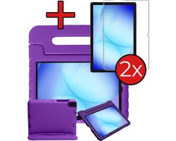 Hoesje - Geschikt voor Samsung Galaxy Tab A11 Plus / A9 Plus - Met 2x Screenprotector - Kinderhoes - Shockproof Bumper - Kidsproof Case - Tablethoes - Kinder Hoes Cover - Paars