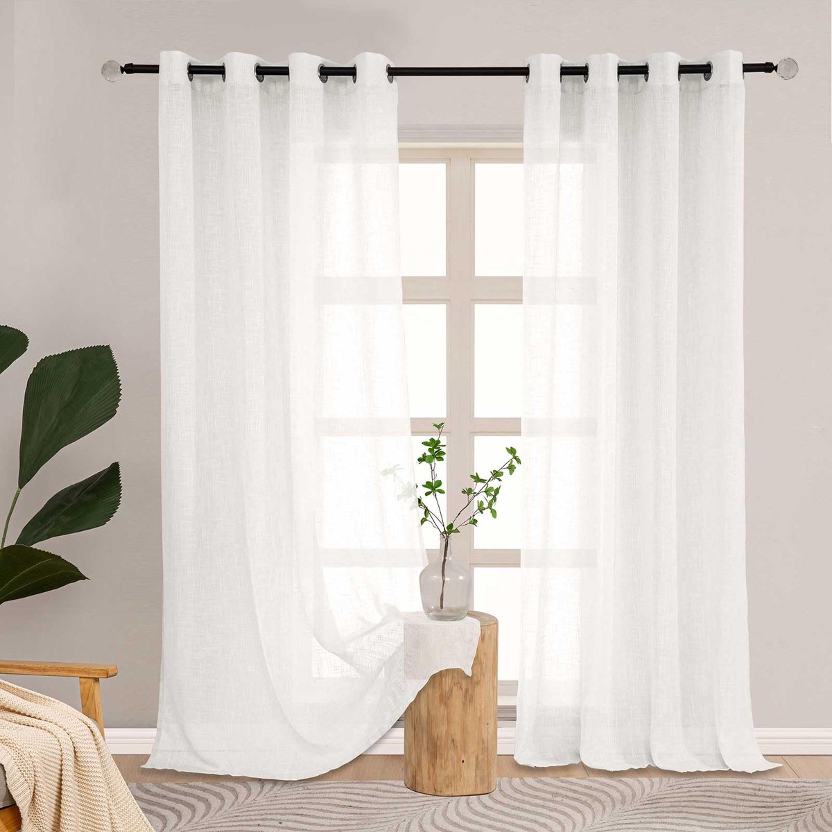 Unyqoos Moderne semi-transparante gordijnen set voor woonkamer en slaapkamer Natuurlijk wit