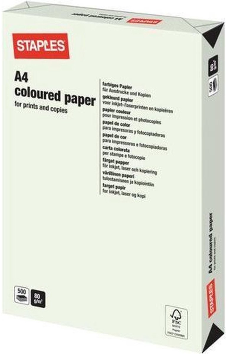 Staples Papier, A4, 80 g/m², Lichtgroen (pak 500 vel)