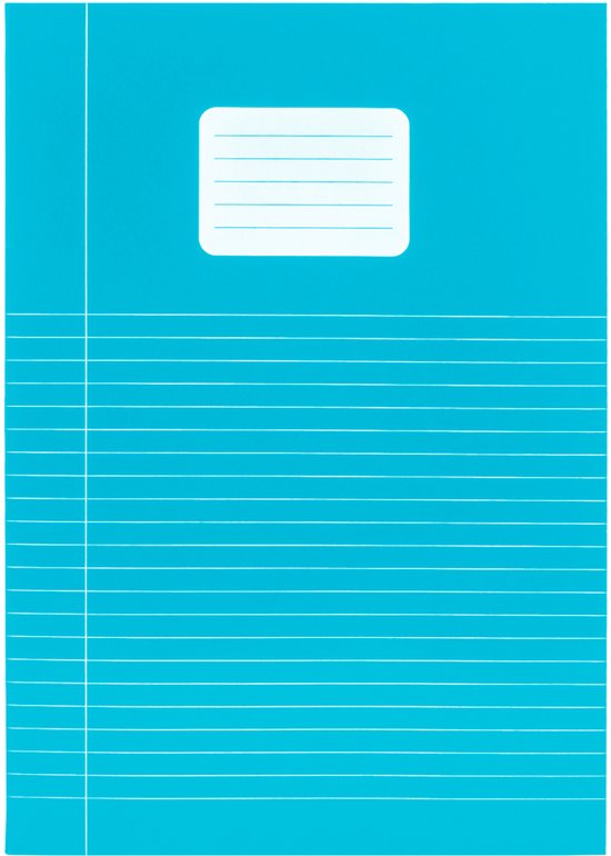 Blauw schrift met witte lijnen en een wit naamveld.
