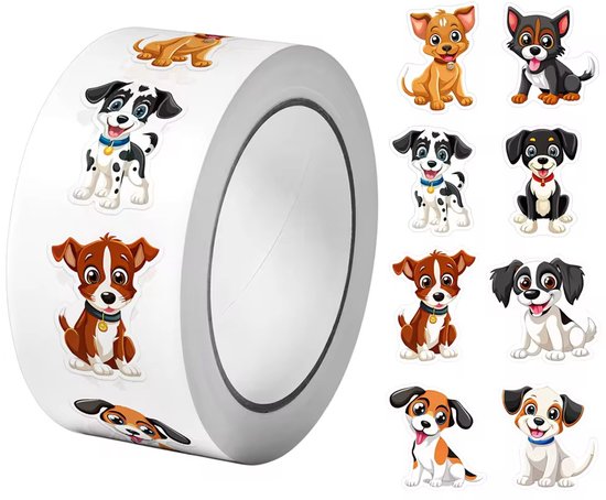 500 Stickers Op Rol - Honden - Dieren - Dog - Beloningsstickers - Stickers Kinderen En Peuters - Zindelijkheidstraining - Sluitsticker - Sluitzegel - Oefenstickers - Beloning - School - Inpakken - Beloningssysteem - Jongens en Meisjes