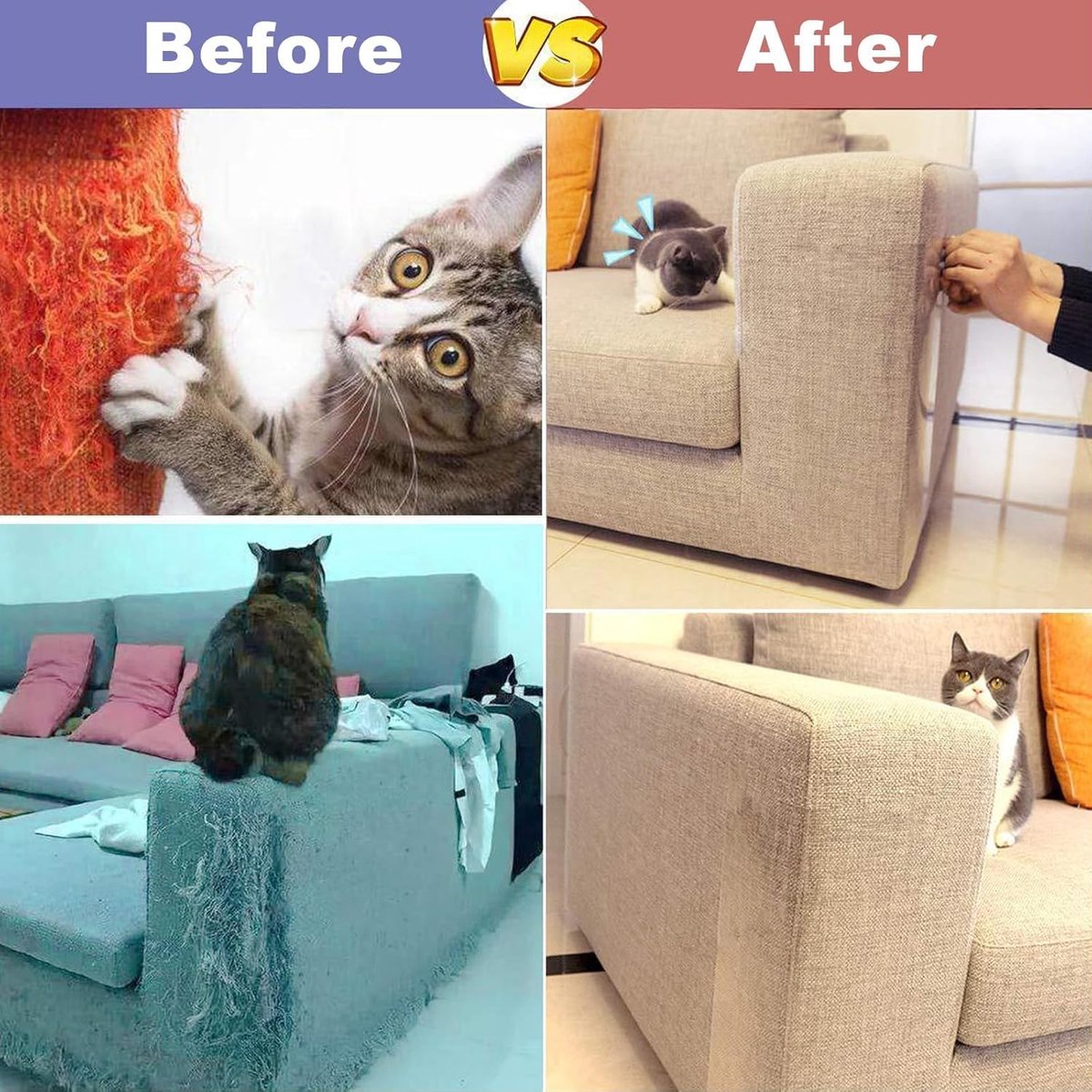 Pack of 2 Cat Scratch Bescherming - Omkeerbare Krabpennen met Zelfklevende Krabbeschermingsfilm voor Sofa - Meubels - Deur - Krabbescherming - Wit