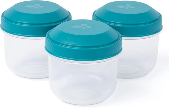 Amuse Rikko Boîte à collation "Lagoon" - Set de 3 - Boîtes à collation - Se ferme facilement - Transparent - Rond - Blauw - 185 ml