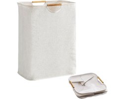 Waterdichte wasmand - Grote opvouwbare wasmand - met versterkte houten handgreep - 60L opbergmand voor speelgoedkleding - Opbergmand voor vuile was - voor wasgoed, badkamer (lengte 50 cm)