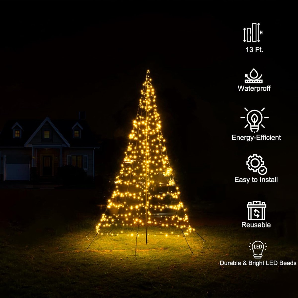 4 meter LED-boom voor het gebouw – 640 warmwitte LED's – Waterdichte vlaggenmastboomdecoratie – Energievoorziening, eenvoudige installatie – Feestelijke tuin- terrasverlichting