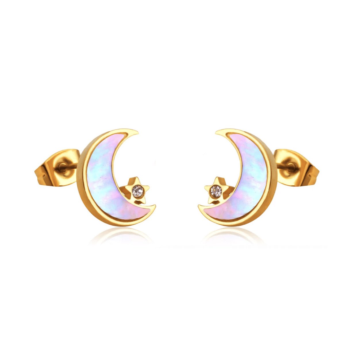 Planet Pink - Oorbellen shiny maan goud - Stainless Steel - Roestvrij Staal rvs - Waterproof