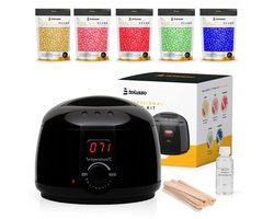 Bolusso Cire Device - Set d'épilation - NOUVEAU modèle - 5 types de grains de cire 500 grammes - 50 bâtons de Cire - Afterwax gratuit - Chauffe- Cire - Appareil d'épilation - Chauffe-grains de Cire - Set d'épilation - Set de Cire
