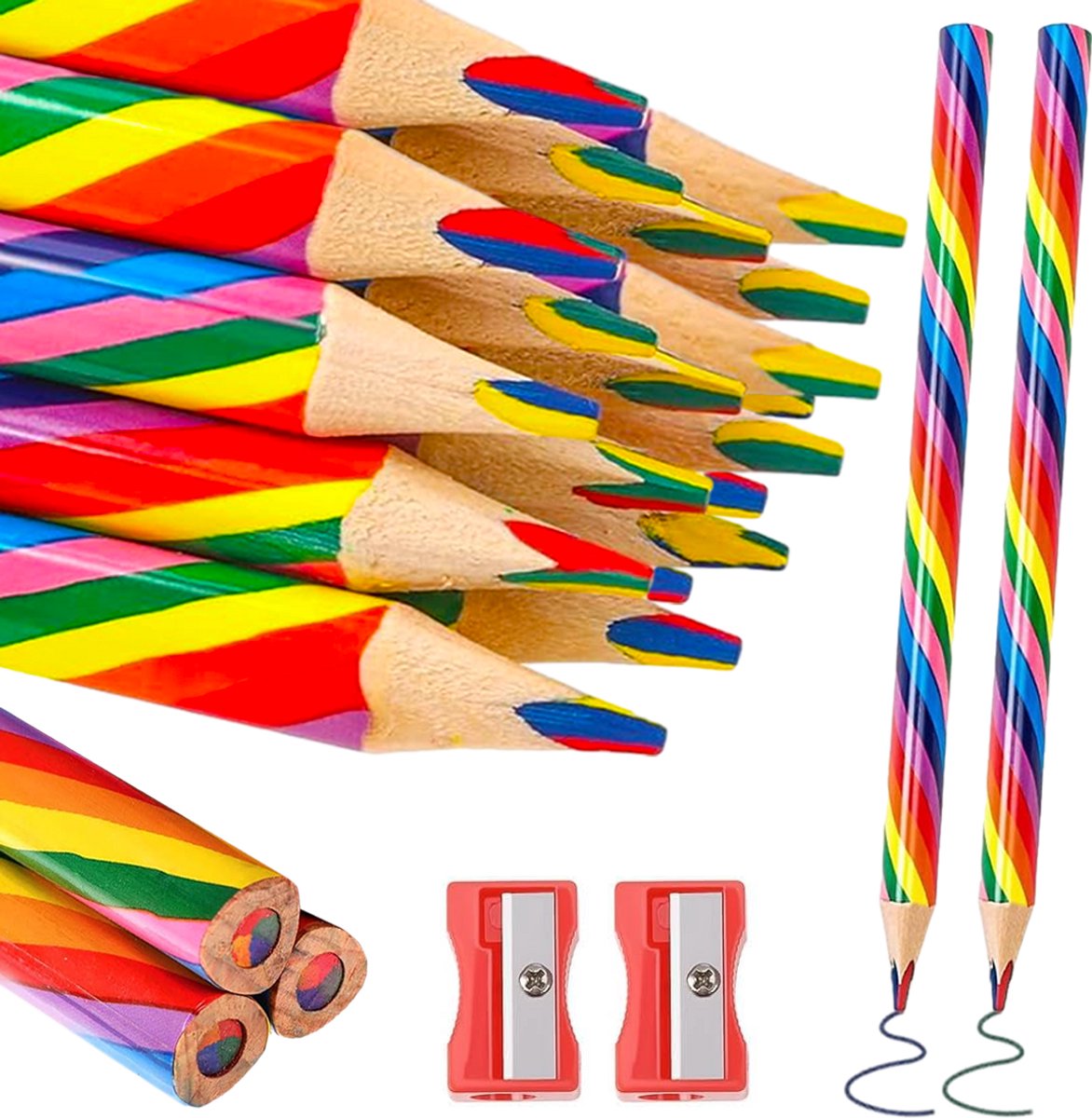 Ynkkvre - 20 stuks regenboog potloden - 4 in 1 kleurpotloden - Houten regenboog potloden - veelkleurige potloden -voor kinderen, studenten, tekenen, schrijven, schetsen, kleuren