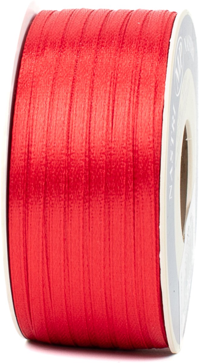 Satijn lint - Cadeaulint - Cadeaulint rood - Inpaklint - 3mm breed - Rol van 100 meter lang - Smal decoratief lint