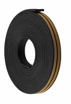 Zwarte, oprolbare tochtstrip met bruine plakstrips.