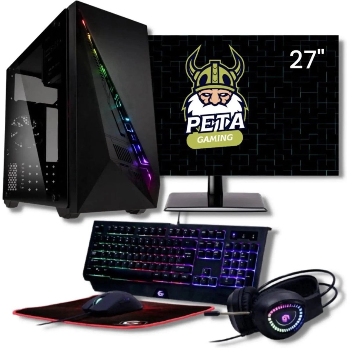 peta Gaming Set- Ryzen 5 5500GT - 16GB RAM - 2.0TB SSD - Nvidia GeForce RTX5060Ti 8GB - WiFi - Windows 11 Pro (GamePC + 27" FullHD monitor + toetsenbord + muis)