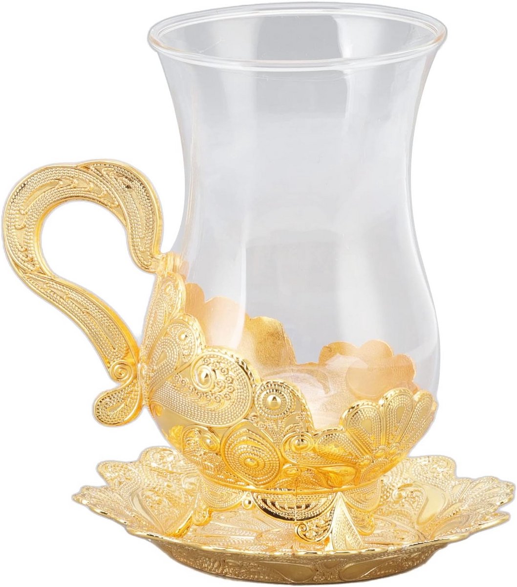 Set van 6 Koffiekopjes met Schotels - Turkse Koffie en Thee Mokken
