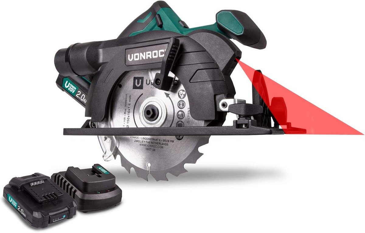 Accu Cirkelzaag Set - Krachtige 20V Zaag met 2 Accu's, Lader en Professionele Accessoires