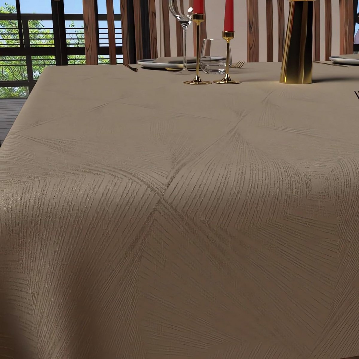 Vierkant Tafelkleed Anti-Vlekken 180x180 cm Luxe Champagne Jacquard