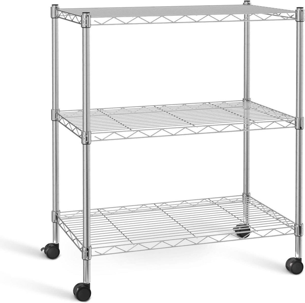Verstelbaar 3-plank rek met wielen - Chroom opslageenheid 60x35x80 cm, max. 340 kg