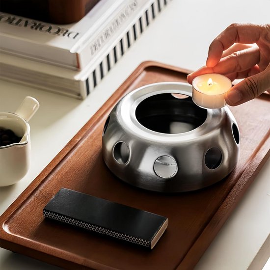 RVS Warmhoudstandaard voor Theepot en Koffiepot met Theelichthouder — afbeelding 4
