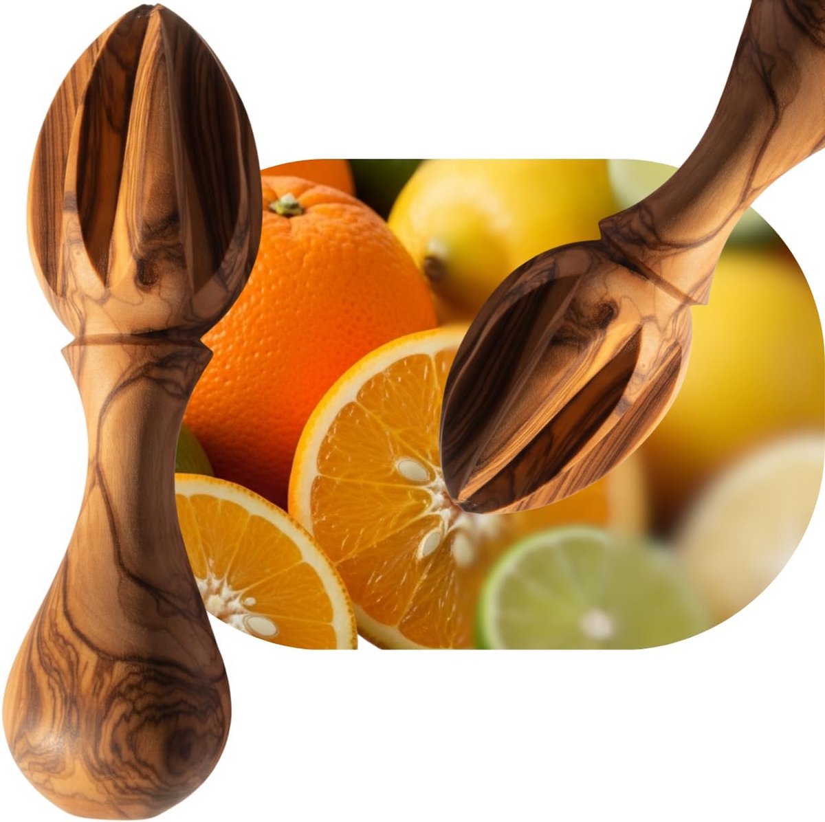 Handgesneden Olijfhout Citruspers, 14 cm