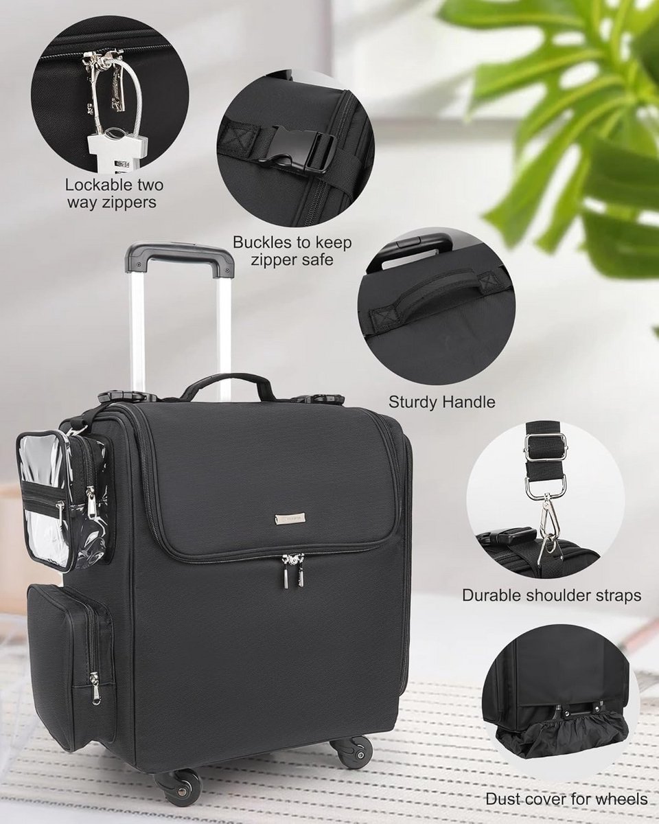4-wheeled make-upcase met hittegeïsoleerde laag en instelbare compartimenten