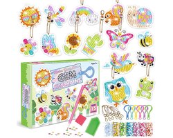 15-delige diamantschilderset voor kinderen - diamond painting - DIY 5D diamantschilder sleutelhanger - Kleurrijke set met dierenthema - Acrylmateriaal - 20x15,5x4 cm
