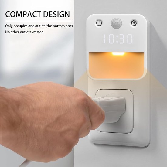 Nachtlampje met Bewegingssensor - Led Nachtlamp Met Tijdweergave - Inductie/Altijd aan - Instelbare helderheid - Schakelen tussen drie kleuren - Aanraakdimfunctie - Voor Stopcontact - Nachtlampje stopcontact - Set Van 2 Stuks van Merkloos — afbeelding 3