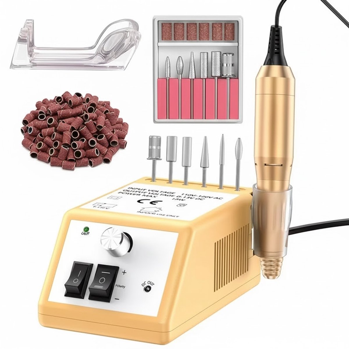 Professionele Elektrische Nagelboor 20.000 RPM – Gouden Draagbare Nagelfrees met 6 Opzetstukken voor Manicure & Pedicure