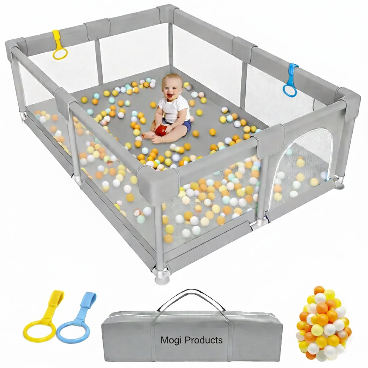 Mogi Products-Grondbox Baby 120x120 cm -Inclusief Speelballen, Speelringen & Reistas