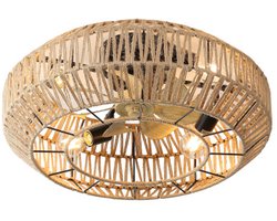 Kooi-plafondventilator, 6 windsnelheden, afstandsbediening, omkeerbare DC-motor, minimalistisch ontwerp, praktisch en mooi, geschikt voor woonkamer, slaapkamer, eetkamer, 22 inch, houten kleur, ABS