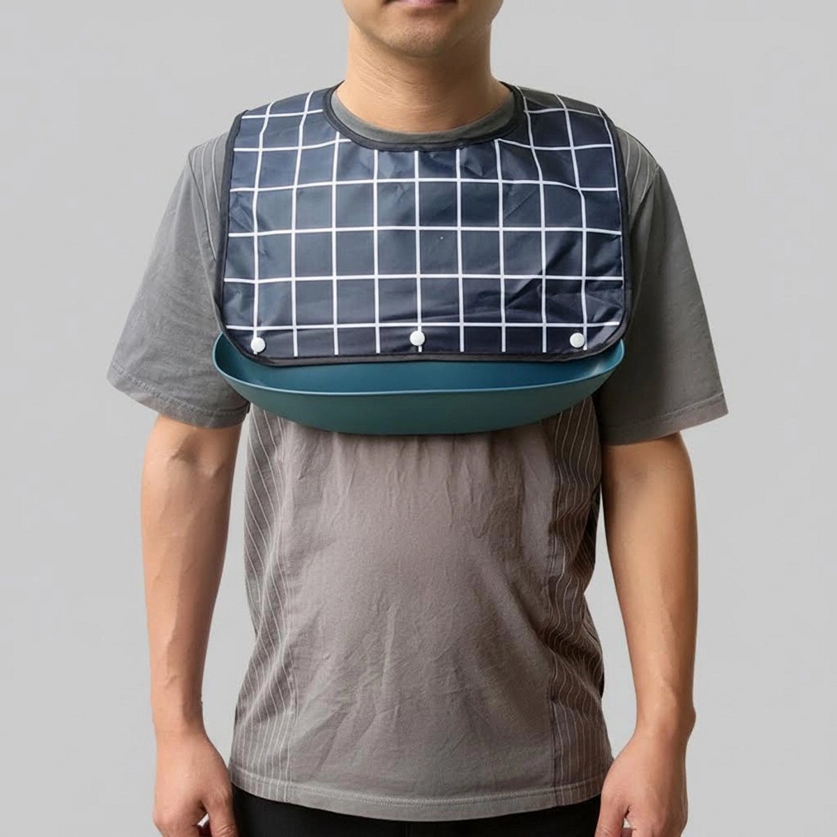 1 stuk - SWGOTA Slabbetje voor volwassenen - Water- en stofdicht - Met afneembaar - Kruimelopvangzakje - Unisex - Wasbaar en herbruikbaar - Kort - Blauw