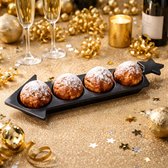 Oliebollen serveerschaal - Zwart - Kunststof - 45 x 14 cm - Oudjaar - Oud en nieuw
