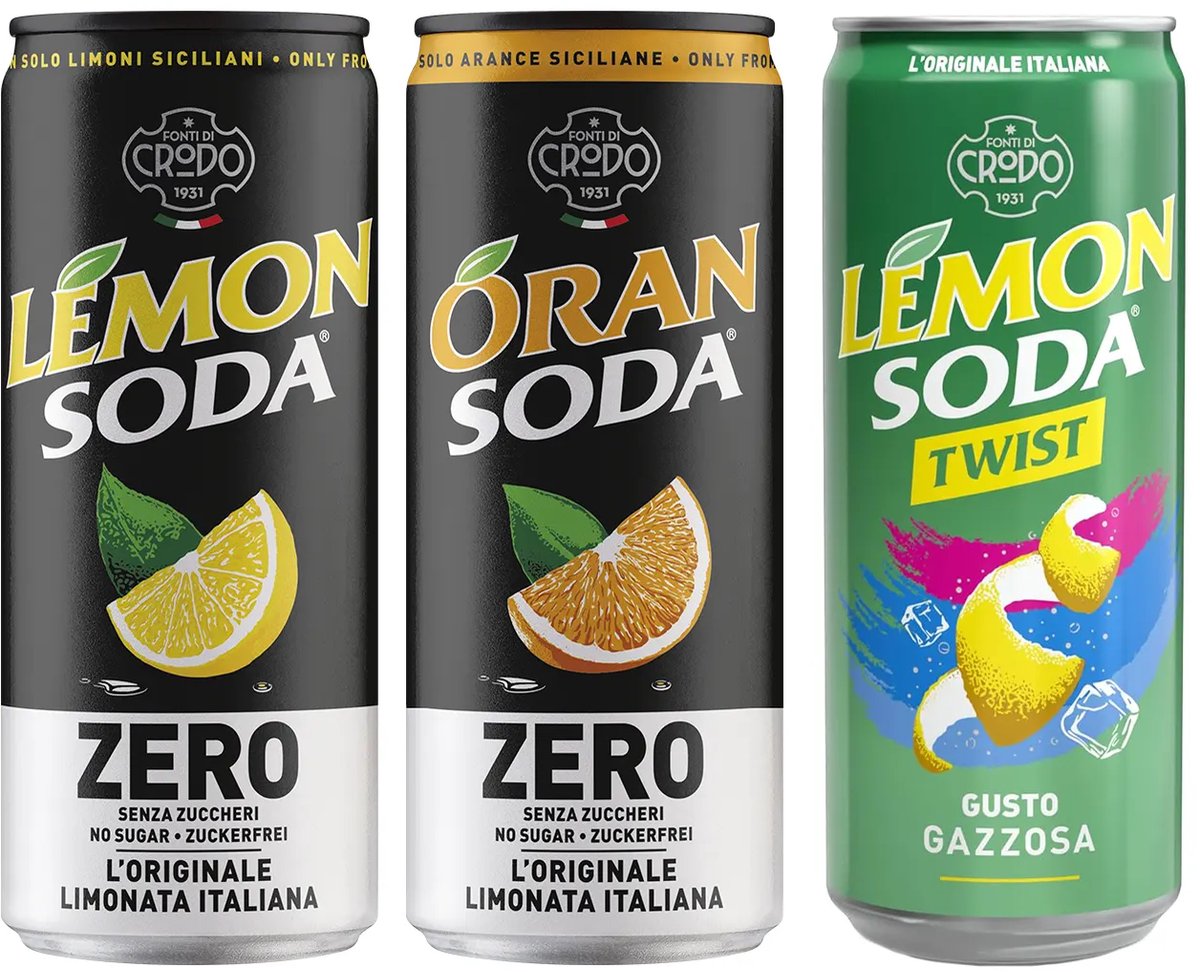 LemonSoda ZERO L'ORIGINALE Assortiment - LemonSoda ZERO (8st) - OranSoda ZERO (8st) - LemonSoda Twist (8st) - tray 24 x 33cl