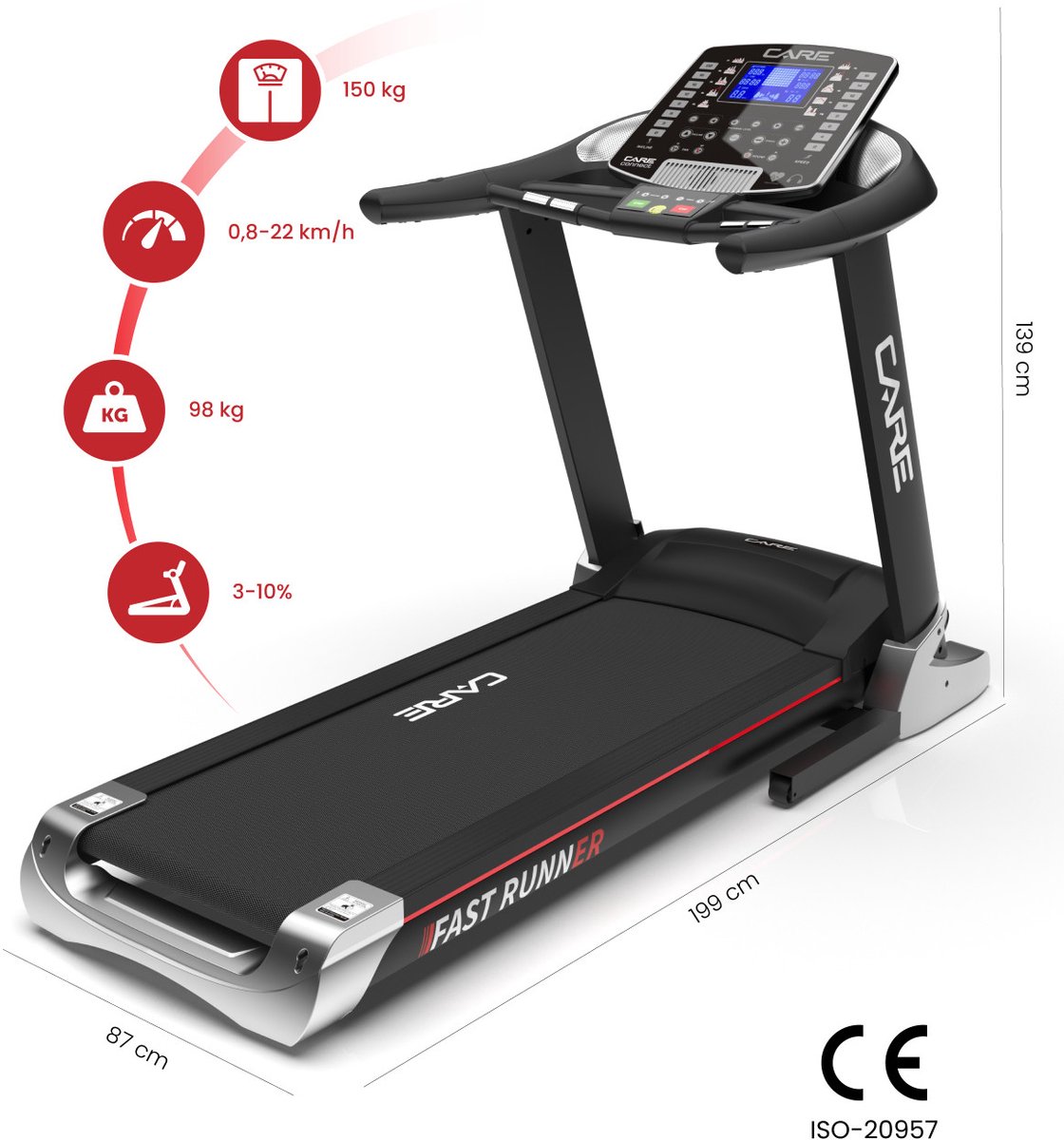 CARE FAST RUNNER - Connected en opvouwbare loopband - 50 programma’s - Gemotoriseerde helling tot max. 10% - Intensief thuisgebruik thumbnail 3