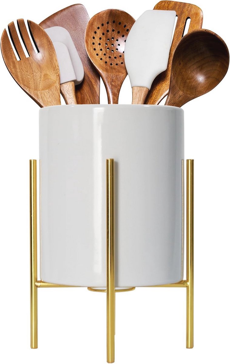 Keramische opbergdoos voor keukengerei - Modern keukengereirek (wit)