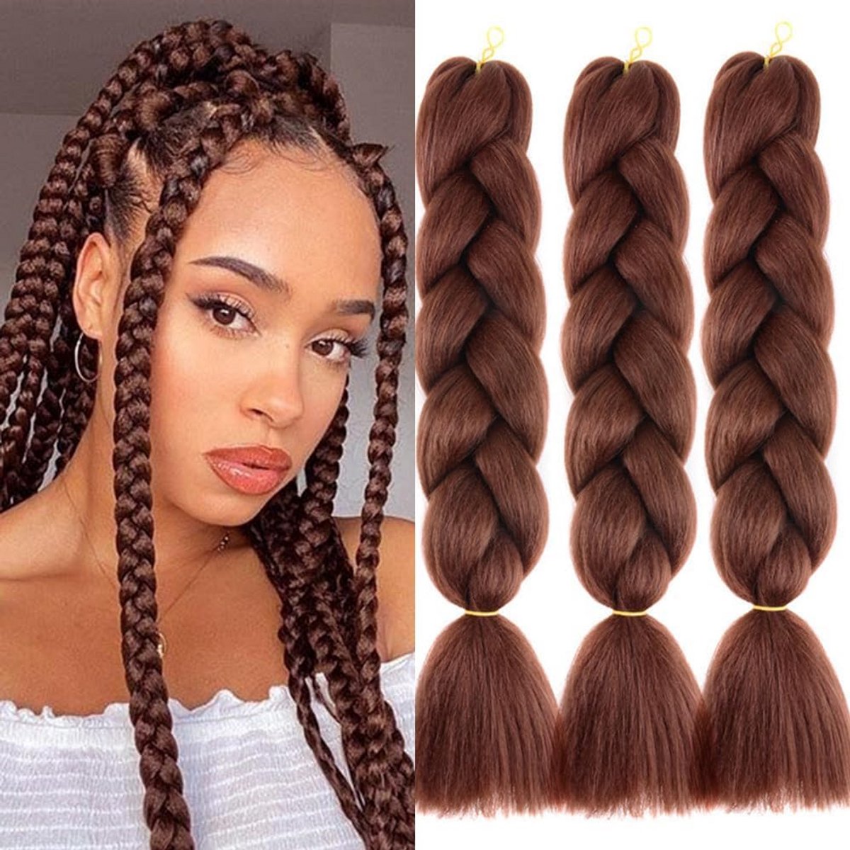 24 inch Koperkleur Kort Lengte Kunststof Vlecht Haar Extensions voor Vlechten