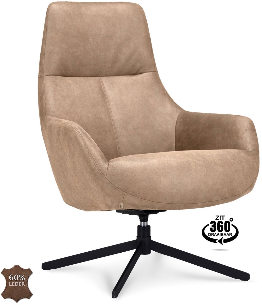 Icon Living - Fauteuil Vander Microleder Bull Liver Poot Zwart 360° Draaibaar