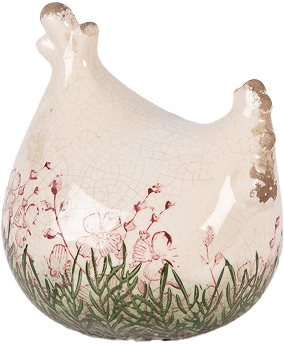 Clayre & Eef Decoratie Beeld Kip 12x11x13 cm Beige Keramiek