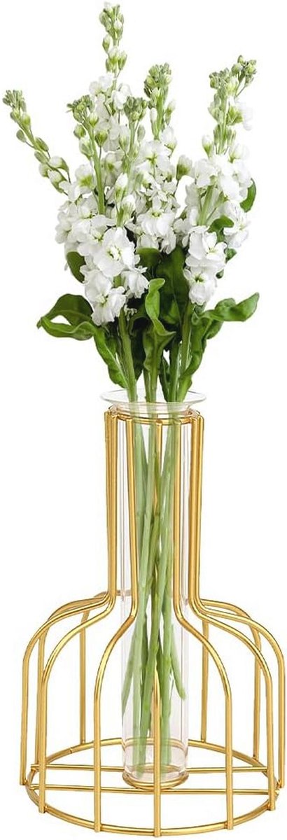 Gouden Bloemvaas met Metalen Frame voor Planten en Bloemen - Ideaal voor Bruiloften en Feestdecoratie