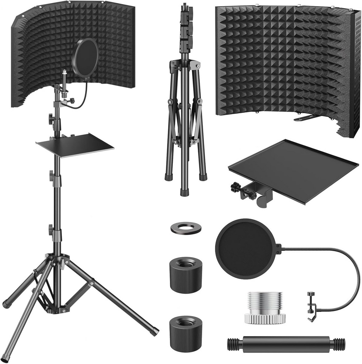Isolatieschild voor microfoon met popfilter en statief - Opvouwbaar ontwerp voor optimale geluidsabsorptie