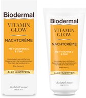 Biodermal Vitamin Glow Nachtcrème, 50 ml - Nacht crème met Vitamine C en Zink, Vermindert een doffe huid, Regenereert de huidelasticiteit, Herstelt de huidbarrière, Parfumvrij, alle huidtypen
