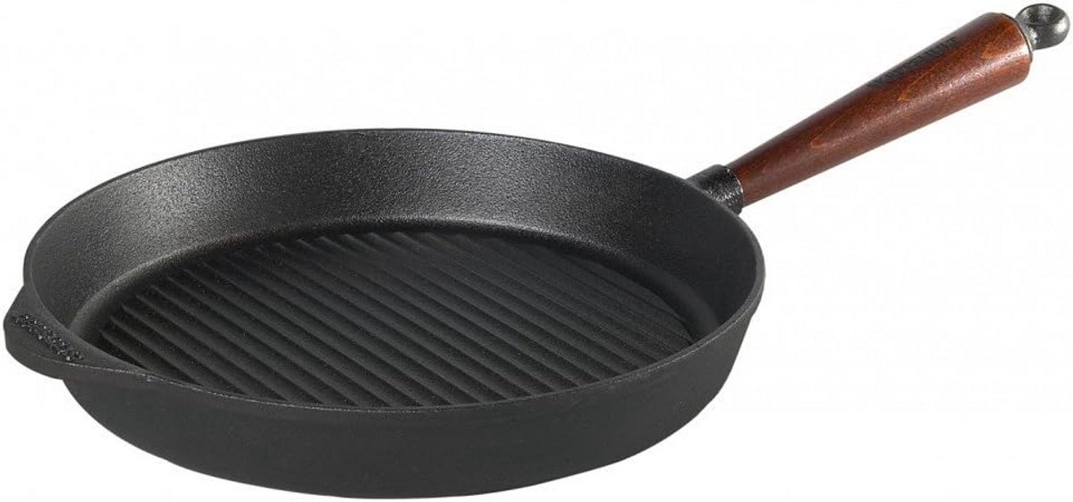 Grote Gietijzeren Grillpan met Houten Handvat - Perfect voor Inductie