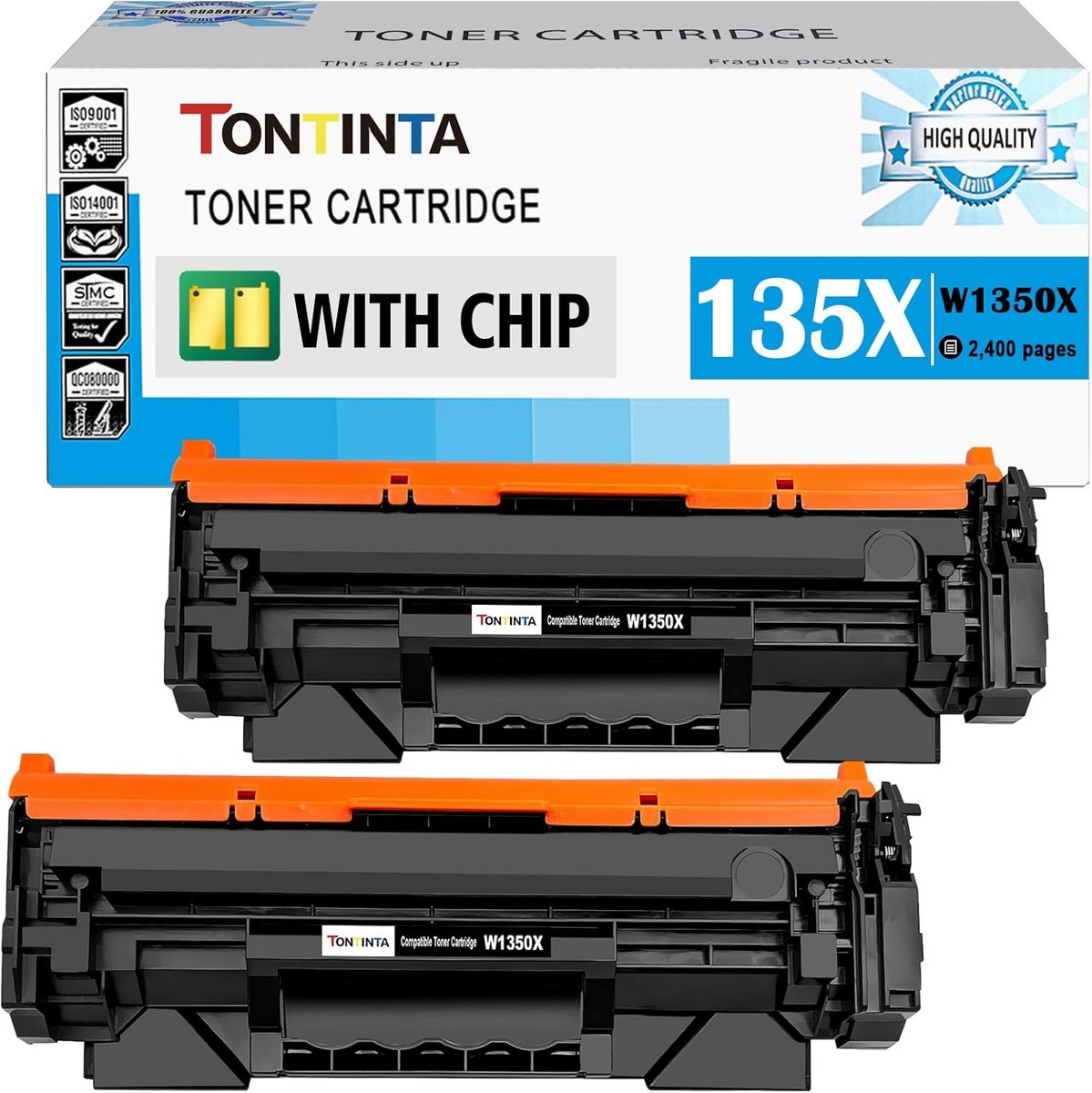 2x Zwarte Toner Cartridges Hoge Capaciteit (W1350X / 135A) voor LaserJet Printers