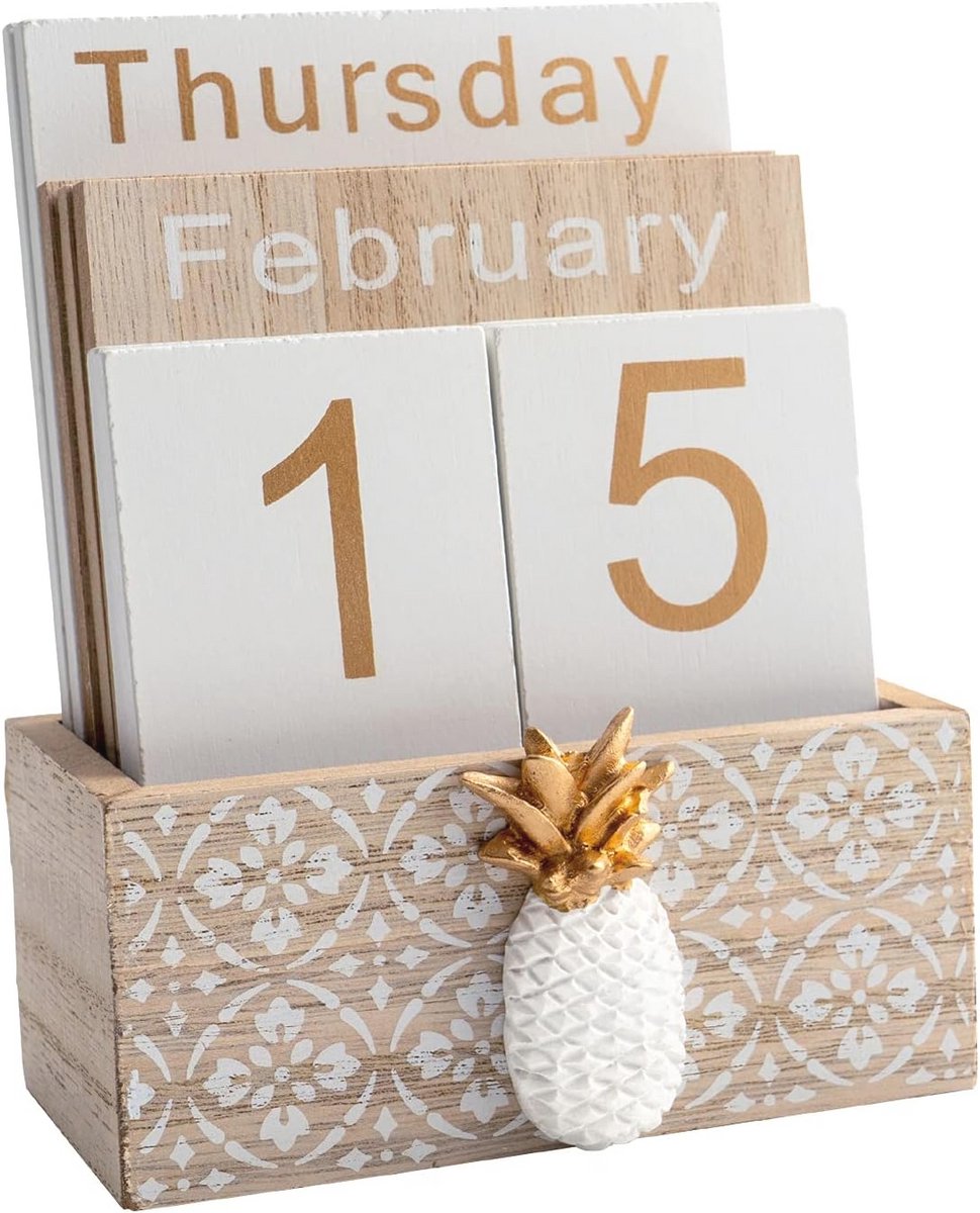 Vintage Houten Eeuwigdurende Kalender - Blok Planner voor Thuis en Kantoor